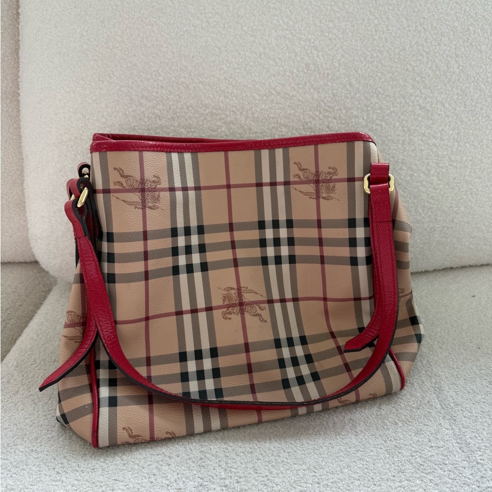 Burberry Beige and Red Checkered Women's Bag